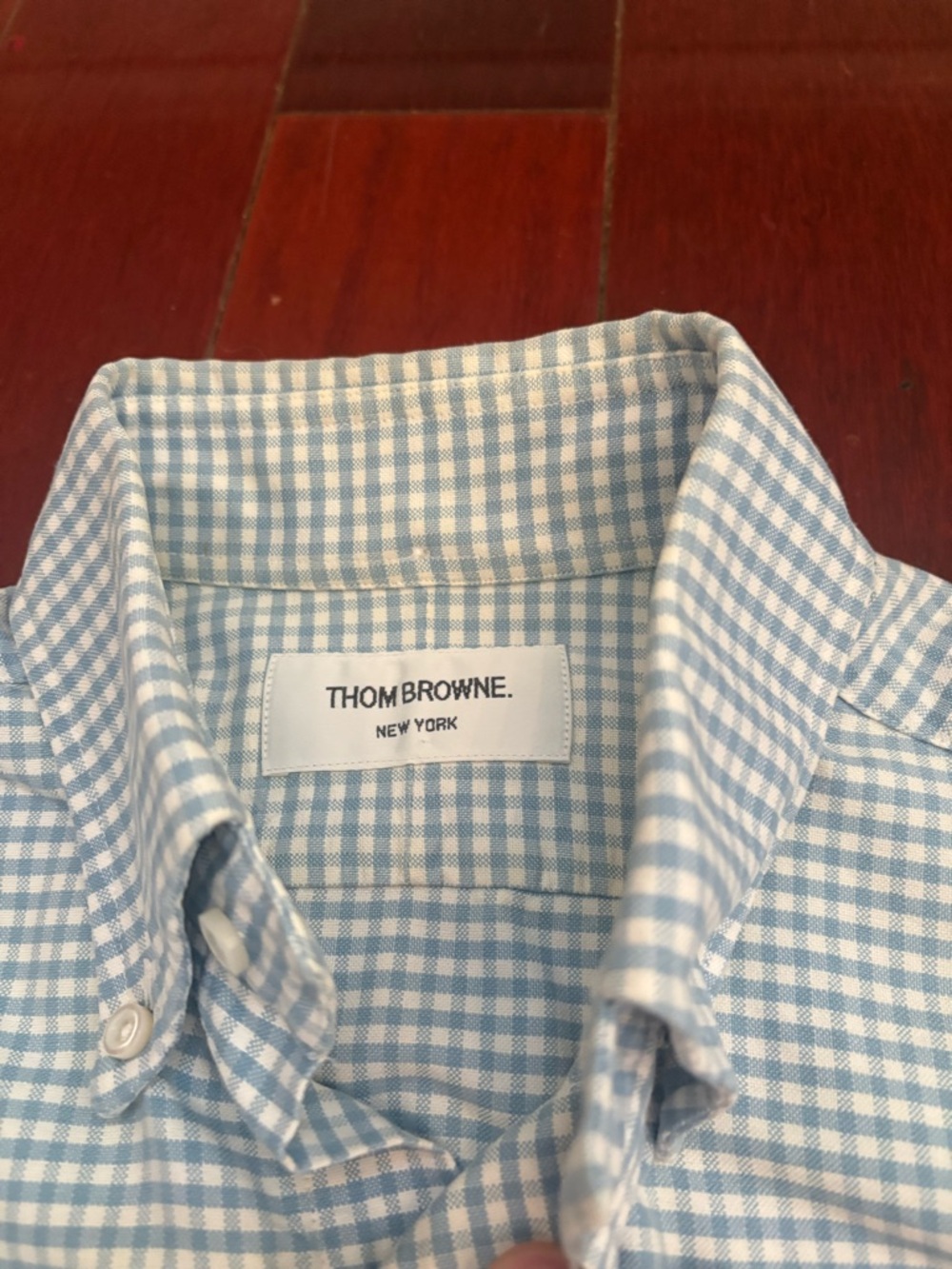Thom Browne Light Blue and White Gingham Button-Down Shirt TB1 (Small)